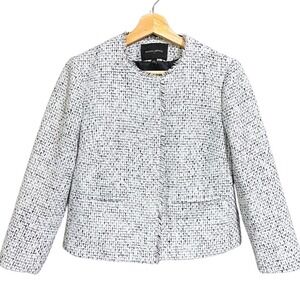 White Bouclé Tweed Fringe Blazer Jacket – Banana Republic, Sz 6